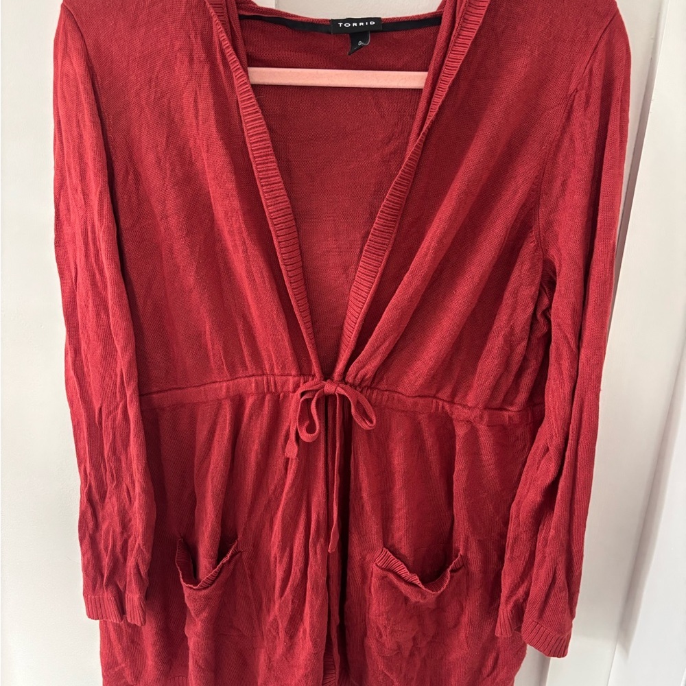 Torrid Burnt Orange Hooded Tie-Waist Cardigan – Size XL